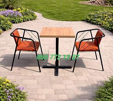 Kvadrat masa, 2 stul, Açılmayan, Stullar ilə, Metal