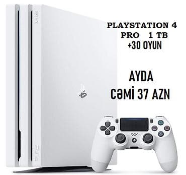 PlayStation 4 Pro (1 TB), ağ korpus və ağ DualShock 4 pultu ilə. -