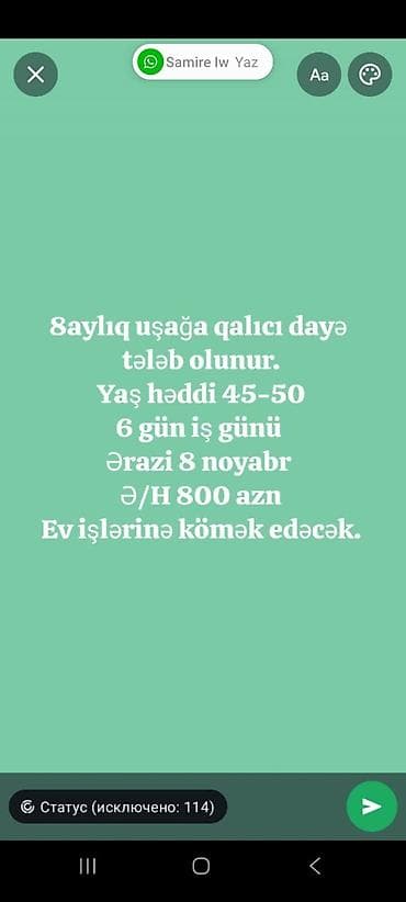 satici qiz axtariram: Dayə tələb olunur, 46 yaşdan yuxarı, 6/1 — 1