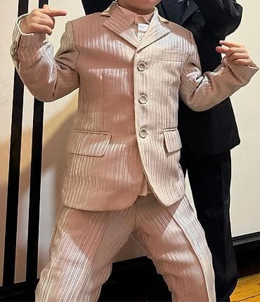 костюм аренда: 4-5]] yaş Uşaq üçün zolaqlı klassik üçlü kostyum dəsti - Rəng: açıq — 4