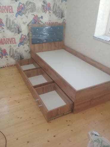 односпальная кровать: Односпальная кровать, С матрасом, С выдвижными ящиками — 3