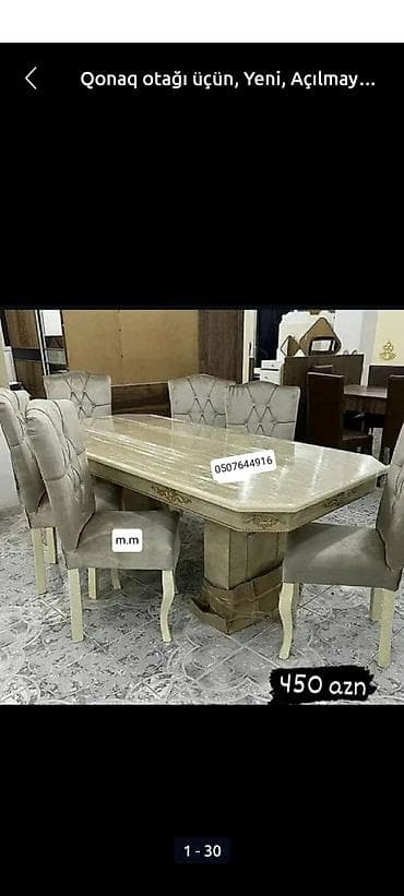 Qonaq otağı üçün, Yeni, Açılmayan, Dördbucaq masa, 6 stul