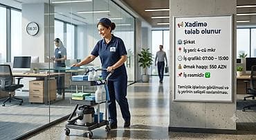 evdə utu işi: Vakansiya: Xadimə Şirkət: Ofis təmizliyi xidməti İş yeri: 4-cü — 1