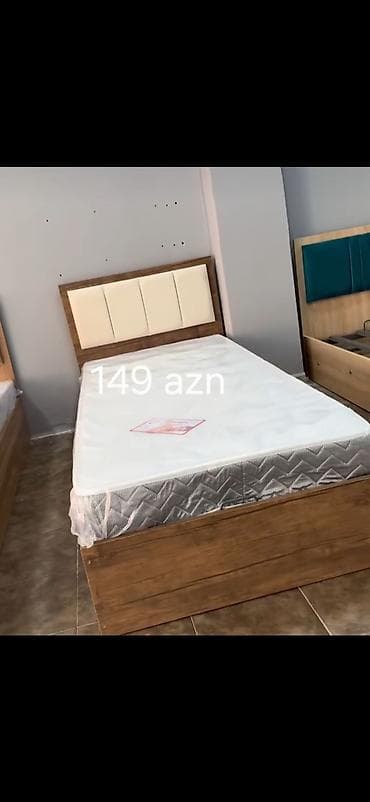 Taxta çarpayı və döşək dəsti - Material: taxta karkas, taxta rəfli