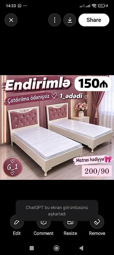 G_1 model tək nəfərlik çarpayı - Ölçü: 200 x 90 sm - Yumşaq başlıq