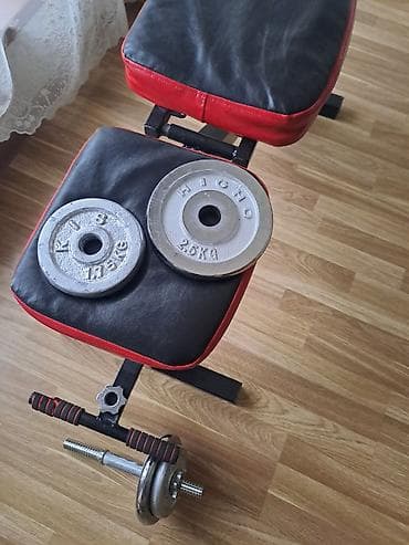 İdman və istirahət: Jim loja skamyası və qantel satılır. Qantel 2 ədəd 2.5 kg 2 ədəd 1.75 — 4