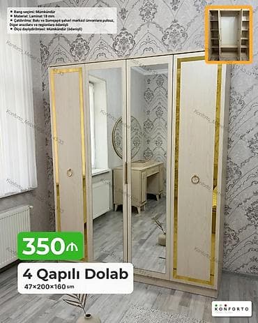 perla dolab: 4 qapılı paltar dolabı - Ölçü: 47×200×160 sm - Material: 18 mm — 1