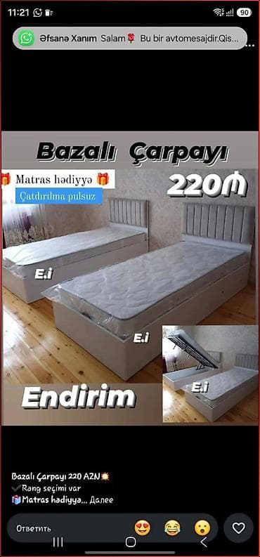 agsuda tecili satilan evler: Bazalı çarpayı – 220 AZN - Rahat açılan-bazalı konstruksiya: alt hissə — 1