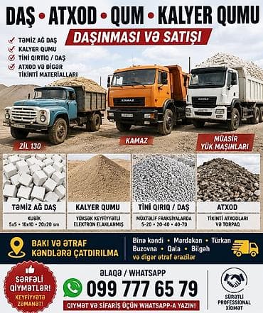 das tozu: Daş, atxod, qum və kalyer qumunun daşınması və satışı Təklif — 1