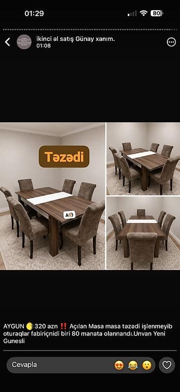 kunc metbex mebelleri: Qonaq otağı üçün, Yeni, Açılan, Dördbucaq masa, 6 stul — 1