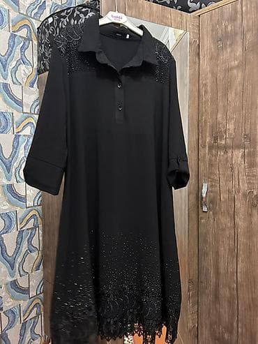 iphone telefon saat: Qara rəngli zərif tunika/plaş-stil köynək-don - Model: A-kəsim — 2