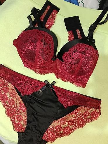 qadınlar üçün krujevalı maskalar: Qırmızı-qara dəbli qadın alt geyim dəsti - Dəst: push-up bra + tuman — 6