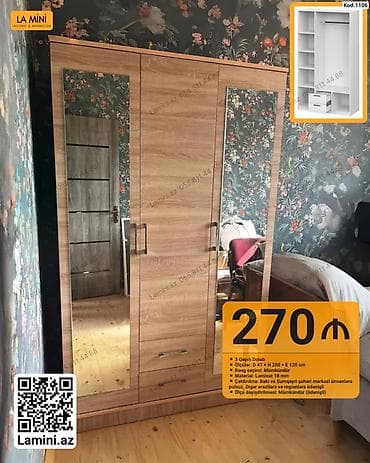 paltar dolab: 3 qapılı paltar dolabı - Ölçülər: D 47 × H 200 × E 120 sm - Rəng — 1