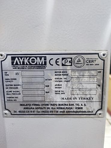 Металлоискатели: Türkiyə istehsalı olan Aydın Trafo ikinci el hava kompressoru 11kw deq — 3
