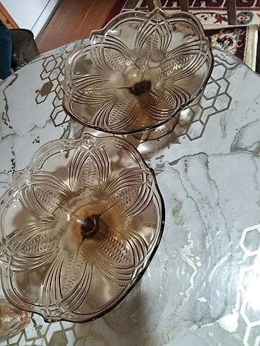 cay dəsmalı: Şüşə şirniyyat/qənnadı qabı – 2 mərtəbəli dəst - Material: qalın — 3