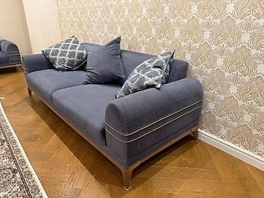 divan kafe: 2 ədəd yumşaq oturacaqlı divan seti - Rəng: tünd mavi (indigo — 4