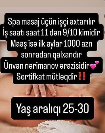 klinikada xeste baxicisi: Masaja isci xanim axtarilir part time saat 4den 9/10 qeder. Maas 500 — 1
