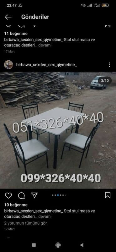 Masa və oturacaq dəstləri: Qonaq otağı üçün, Yeni, Açılan, Dördbucaq masa, 2 stul — 23