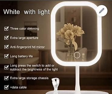 Şamdanlar: Güzgü Masaüstü, Düzbucaqlı, Makiyaj üçün, Arxa işıqlı — 2