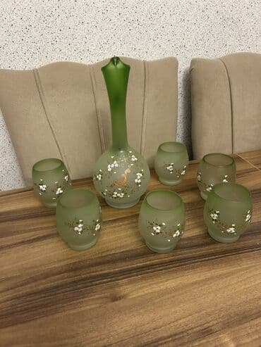 Qida məhsulları: Şüşə içki dəsti – 2 komplekt 1) Türkuaz-şampan rəngli karaf və 6 — 2