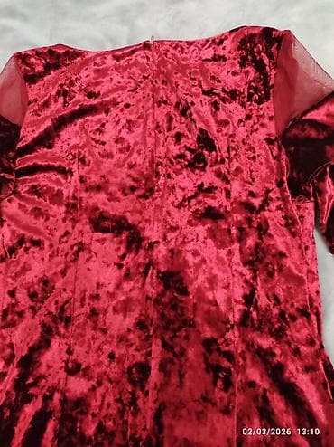 Qırmızı məxmər ziyafət/libas - Parça: parıltılı “crushed” məxmər - — 3