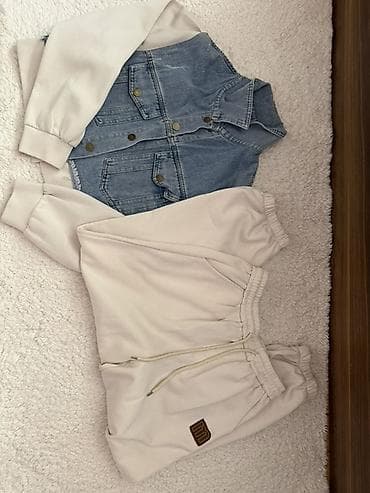 Unisex dəst: bej rəngli idman şalvarı və ağ rəngli uzunqol svitşortun