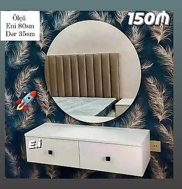 Dairəvi güzgü və divara bərkidilən konsol dəsti. - Güzgü: böyük