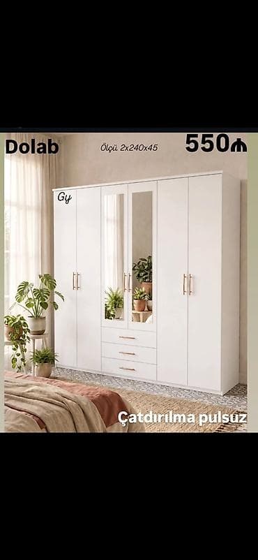 şəkli: Ağ rəngli çoxfunksiyalı paltar dolabı - Ölçü: 2×240×45 - Qiymət: 550₼ — 1