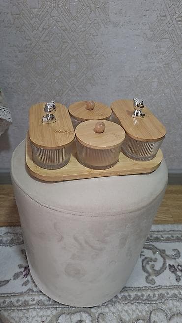 bambu: Skandinav üslubda bambuk və şüşədən olan 4 ədəd çərəz şirniyyat üçün — 2