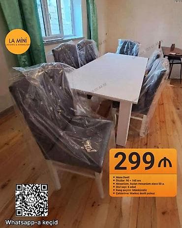 mini laqonda: Qonaq otağı üçün, Açılan, Dördbucaq masa, 6 stul — 1