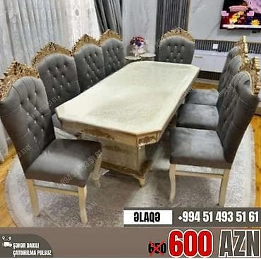 stol: Qonaq otağı üçün, Yeni, Açılmayan, Dördbucaq masa, 8 stul — 1