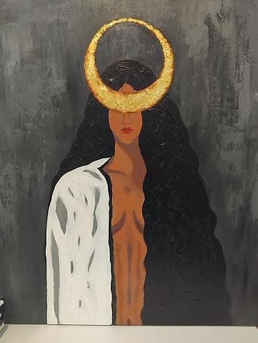 zengilan sekilleri: İntuisiya. Aydınlıq və qaranlıq arasında. 80×90 Kətan üzərində akril — 2