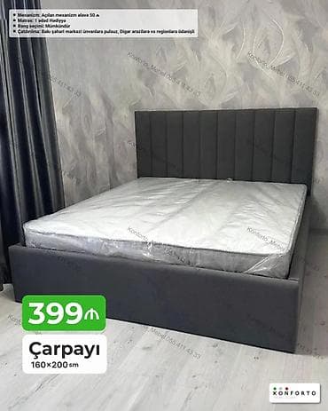 Çarpayı – 160×200 sm - Dərin boz rəngdə, parça örtüklü başlıq və baza lalafo.az -da Çarpayı – 160×200 sm - Dərin boz rəngdə, parça örtüklü başlıq və baza