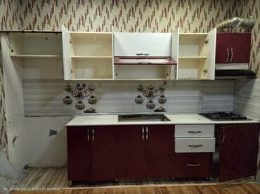 metbex stol stul işlenmiş: Mətbəx mebeli dəsti - Üst və alt dolablar: iki rəngli (ağ/bordo) — 3