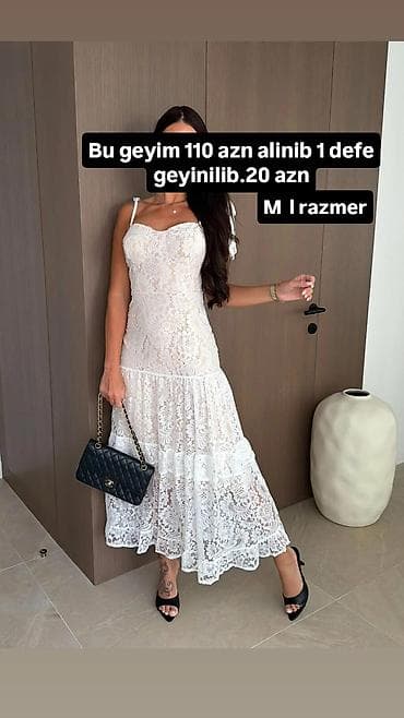 iş forma: Ağ rəngli, krujeva detallı zərif qadın donu. Don uzun modeldir və — 1