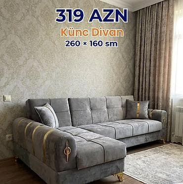 divan kafe: Künc Divan – 260 × 160 sm - Modellər: boz, açıq bej, qırmızı və digər — 1