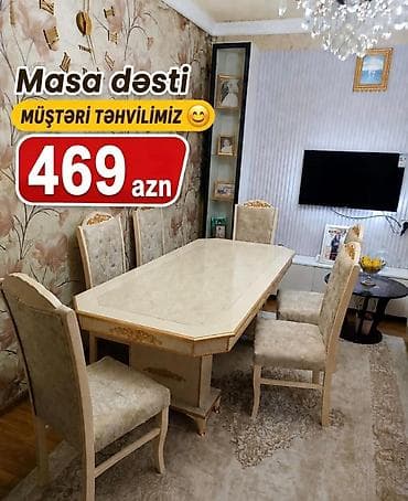 perla stul: Masa dəsti – klassik üslublu yemək otağı komplekti - Dəst tərkibi: 1 — 1