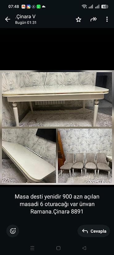 Masa desti yenidir 900 azn açılan masadi 6 oturacağı var ünvan