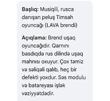 uşaq ucun oyuncaqlar: Başlıq: Musiqili, rusca danışan pəlüş Timsah oyuncağı (LAVA brendi) — 2