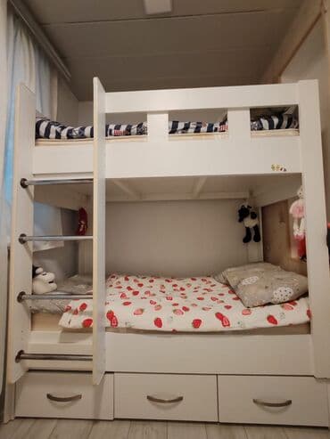 двухъярусные кровати в рассрочку: İki mərtəbəli uşaq çarpayısı - Rəng: ağ, minimal dizayn - Üst və alt — 3