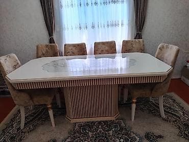 işdəmiş divan: Qonaq otağı üçün, İşlənmiş, Oval masa, 6 stul — 1