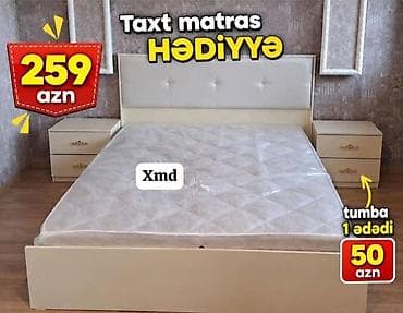 taxt basliqlari: Mebel dəsti – taxt və tumbalar - Taxt: krem rəngli, yumşaq başlıq — 1