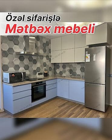 Özəl sifarişlə hazırlanmış müasir mətbəx mebeli - L formalı dizayn
