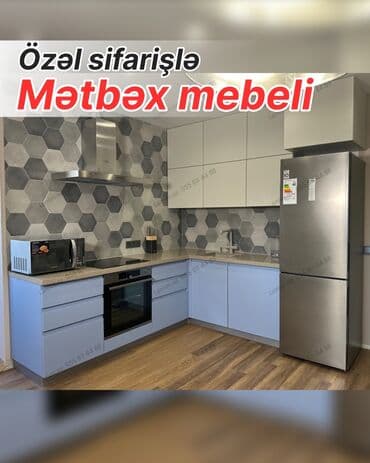 metbex mebeller: Özəl sifarişlə mətbəx mebeli - L formalı, müasir minimal dizayn - — 1