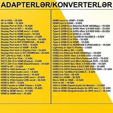 komputer manitorlari: Adapterlər/Konverterlər (Çeviricilər) ⭐AV to VGA – 15 AZN ⭐AV to HDMİ — 2