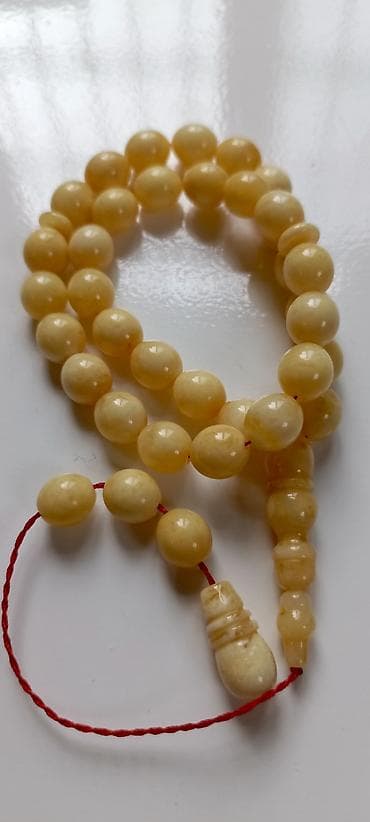 bujuteriyalar: Məhsul: süd rəngli kəhrəba muncuqlardan hazırlanmış təsbeh 100% — 5