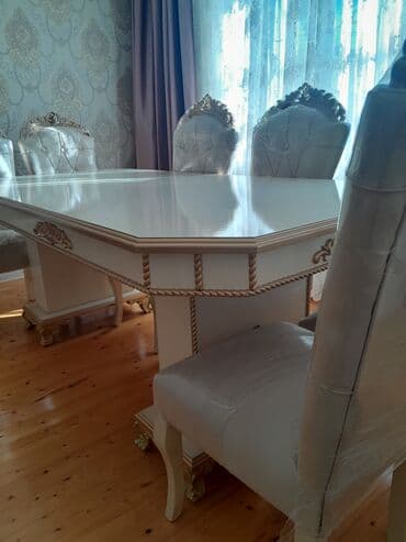 resepşn stolu: Qonaq otağı üçün, Yeni, Açılmayan, Dördbucaq masa, 8 stul — 6