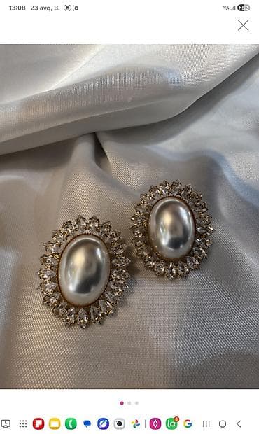 Oval formal sırğa – inci effekti və kristal qaşlarla - Model: Oval — 1