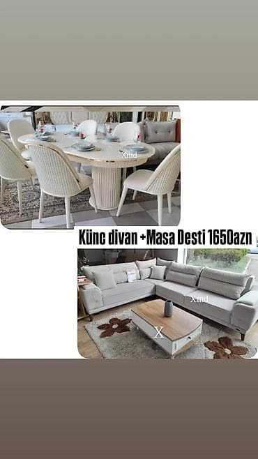 stullar ev ucun: MDF boyalı yemək masası və 6 ədəd stul dəsti - Ölçü: 1×2 m - — 10