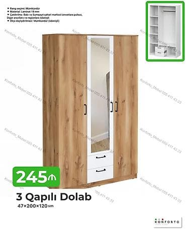 3 qapılı paltar dolabı - Ölçü: 47 × 200 × 120 sm - Material: 18 mm lalafo.az -da 3 qapılı paltar dolabı - Ölçü: 47 × 200 × 120 sm - Material: 18 mm